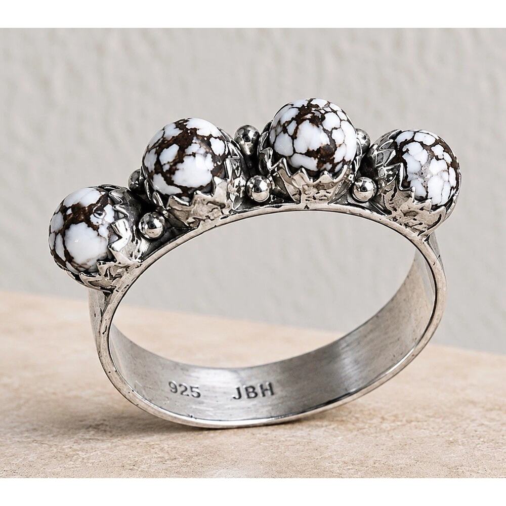 Navajo Sterling Silver Wild Horse Ring Signed JBH Size 10 Band Native Southwest
